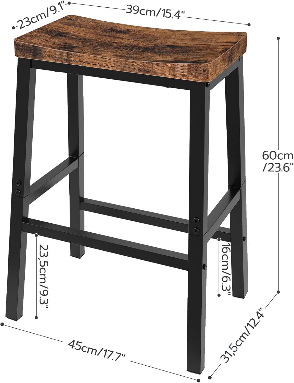 HOOBRO Bar Stools Set of 2, Industrial Saddle Counter Stools with Footrests, Rustic Brown & Black