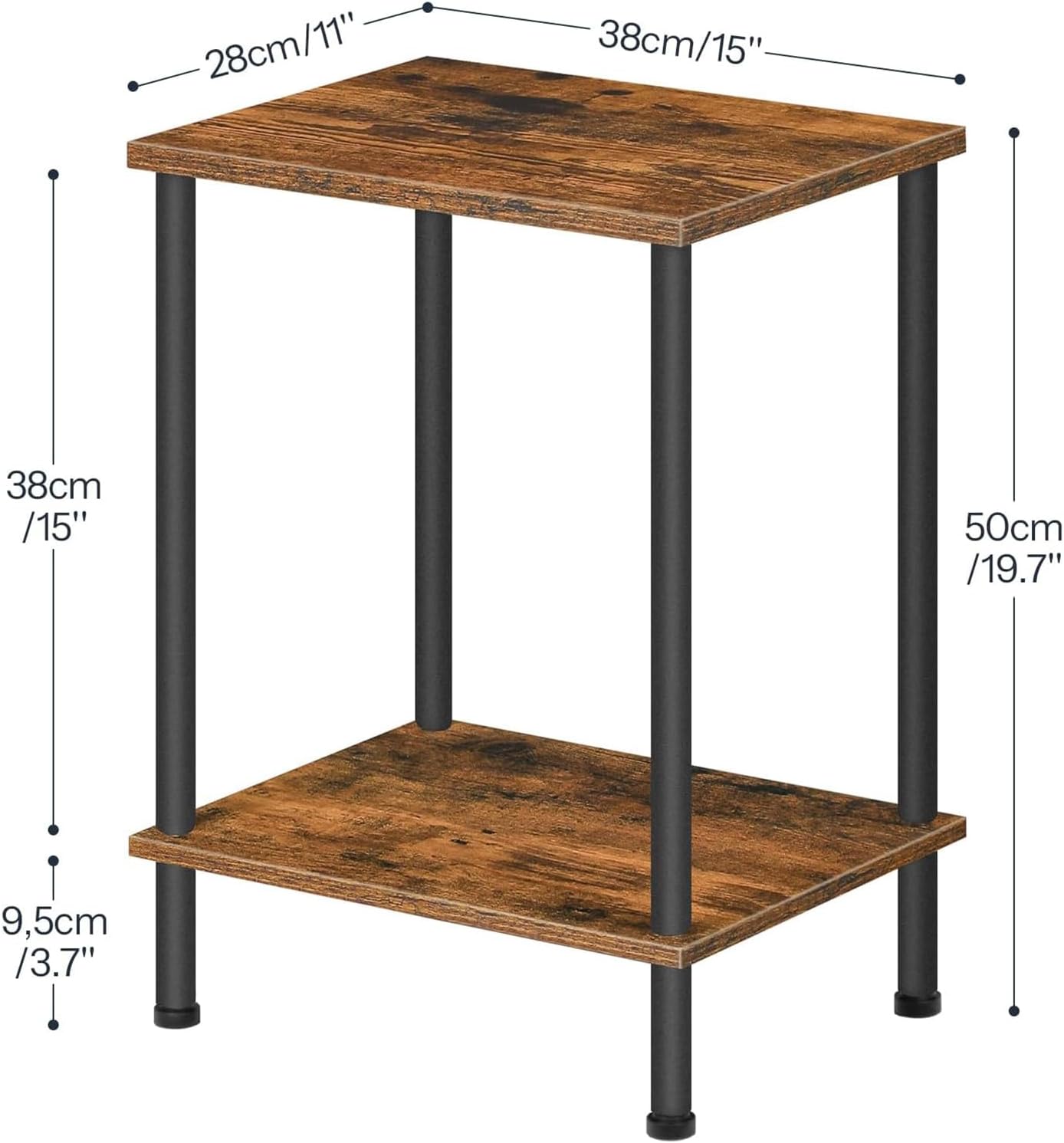 HOOBRO Industrial End Table with 2-Tier Storage Shelves, Rustic Brown Nightstand for Small Spaces, BF09BZ01