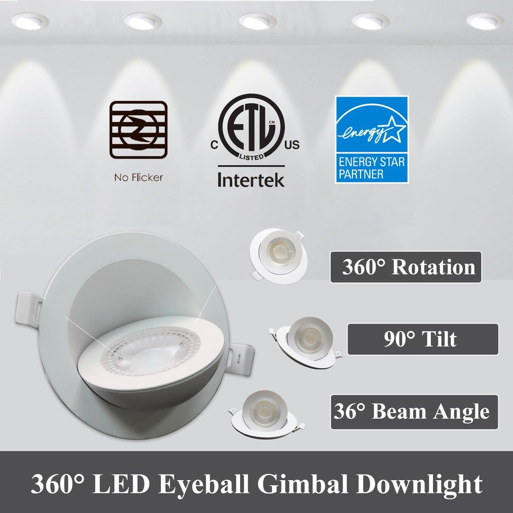 Luminaire encastré pivotant 360º blanc 4'' 9W 3000K/4000K/5000K