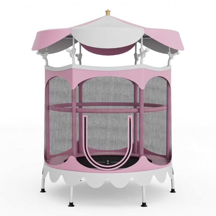 64 Inch Kids Trampoline with Detachable Canopy and Safety Enclosure Net