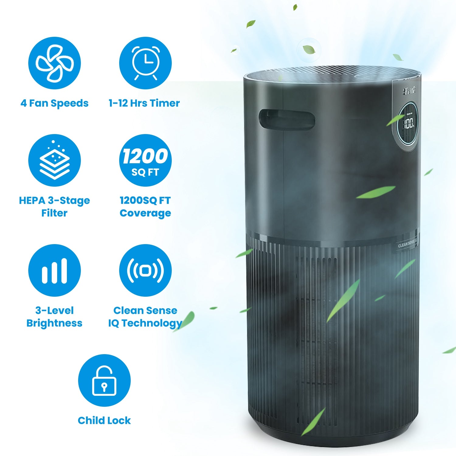 Shark HP202 Air Purifier with True HEPA Air Filter Covers Up To 1200sq ft with 4 Fan Speeds Auto Modes Removes Smoke Dust Allergens Pollutants