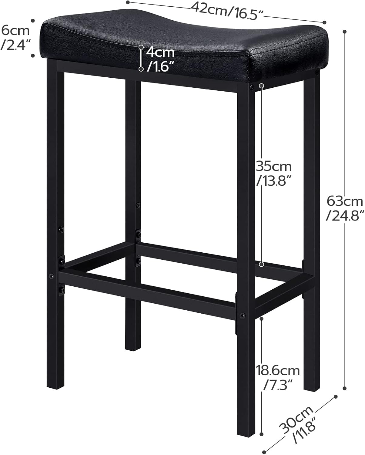 HOOBRO Bar Stools Set of 2, Counter Height Saddle Bar Chairs with PU Leather Cushioned Seats, Black