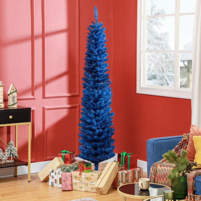 HOMCOM Pencil Christmas Tree, Slim Artificial Xmas Tree in Deep Blue & Mint, Skinny Holiday Decoration for Home & Office