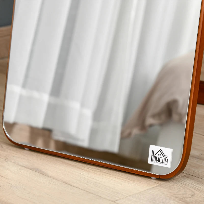 Full Length Mirror for Bedroom, Free Standing Dressing Mirror, Wall Mirror with Wood Frame, 15" x 61", Light Walnut