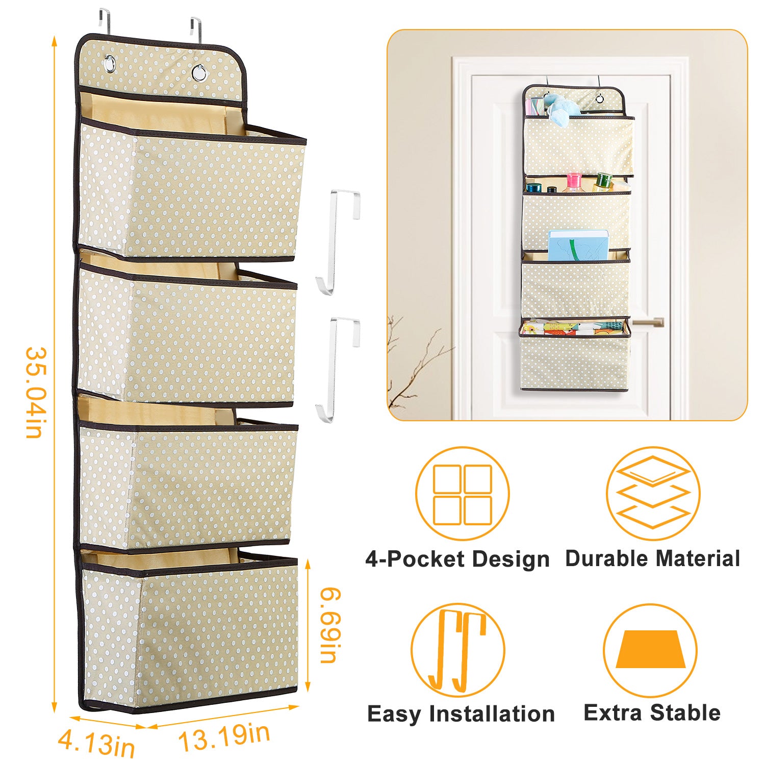 Over Door Hanging Organizer 4 Pockets Wall Mount Closet Storage Organizer Multifunctional Hanging Shelves For Clothing Office Supplies File Folders