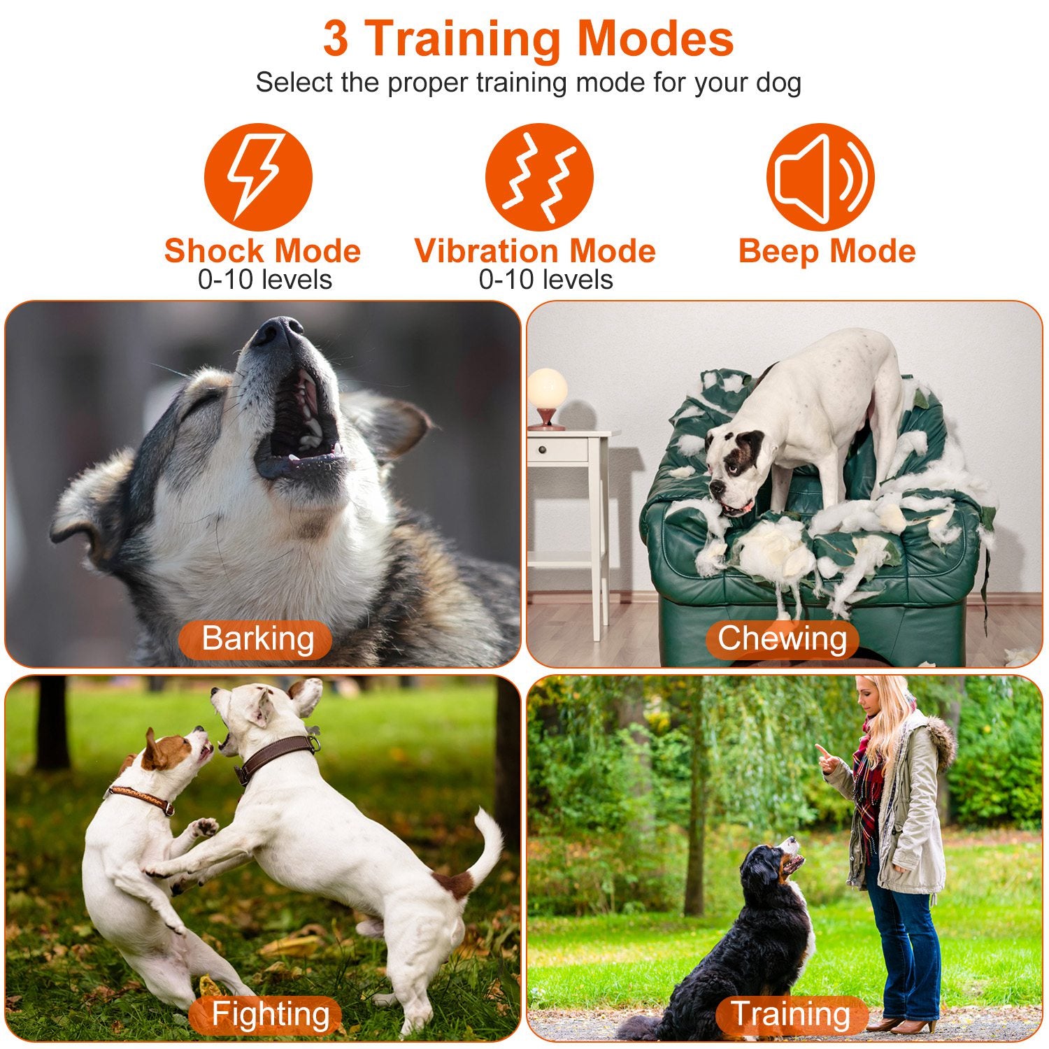 IPX7 Waterproof Electric Dog Training Collar Rechargeable Receiver Beep Vibration Shock for small Medium Large Dogs