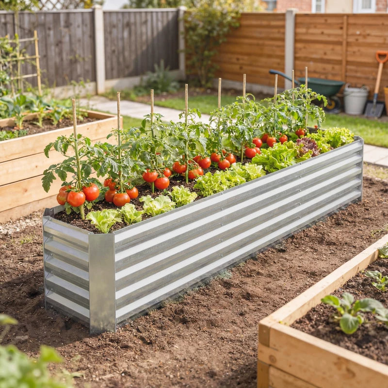 8 x 1.3 x 1.5ft Galvanized Raised Garden Bed, Reinforced Outdoor Planter Box with Open Bottom, Silver