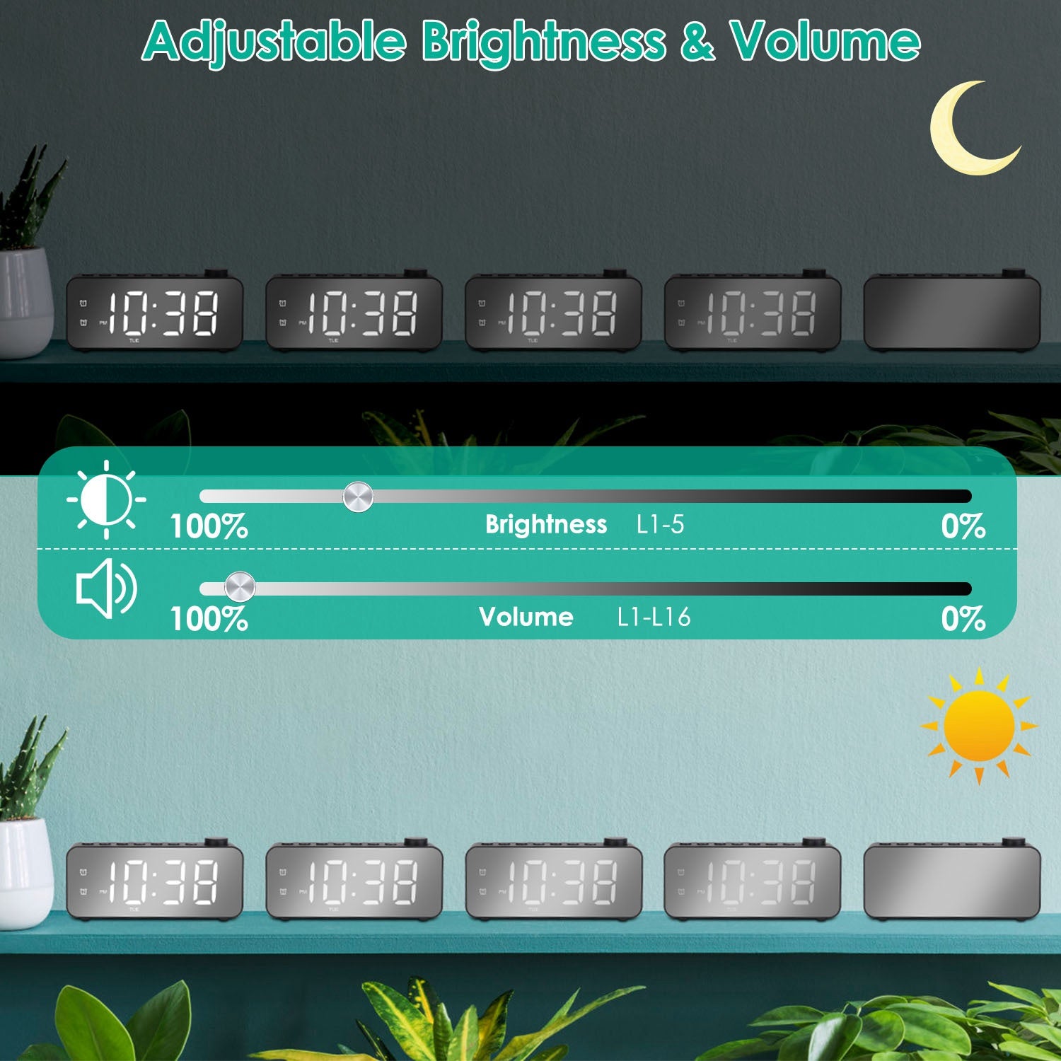 RGB Color LED Digital Alarm Clock Electric Alarm Clock with 8 Alarm Sounds 8 Font Colors 16 Adjustable Volumes 5 Dimmer Modes 3 Alarm Settings Mirror