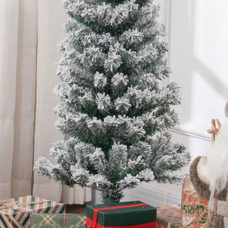 HOMCOM Flocked Pencil Christmas Tree with Realistic Branch Tips, Folding Metal Stand, Multicolor