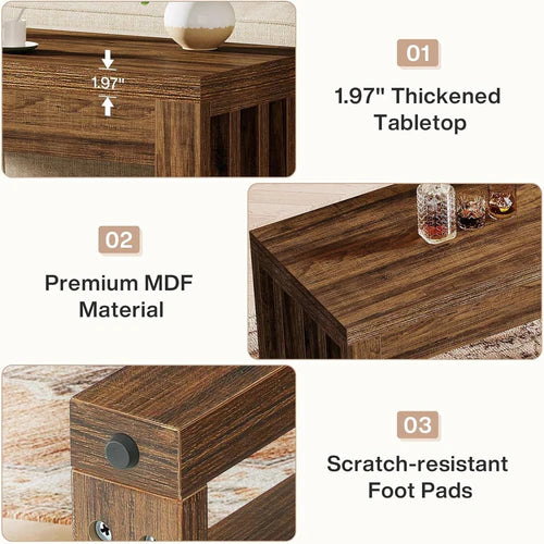 Bar Table 63" Farmhouse Counter Height Pub Dining Table for Bistro with Thick Tabletop and Slatted Base Design Rustic Brown