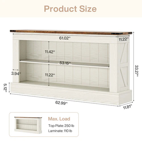 63" Modern TV Stand for Up to 75" TVs, Farmhouse Entertainment Center Media Console with Open Shelves Rustic White & Brown