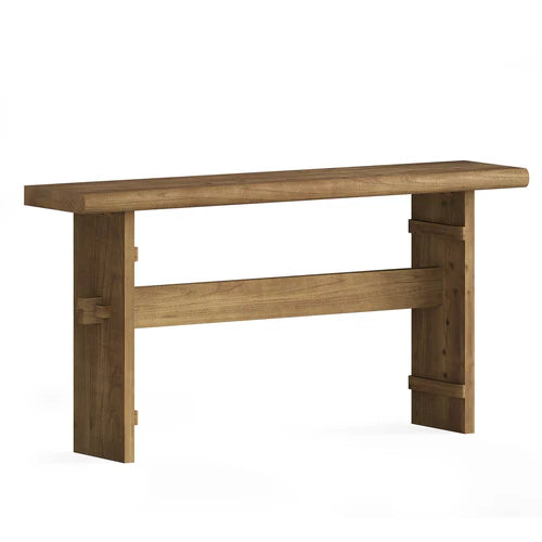 63" Solid Wood Console Table, Farmhouse Entryway Sofa Table Behind Couch Rustic Brown