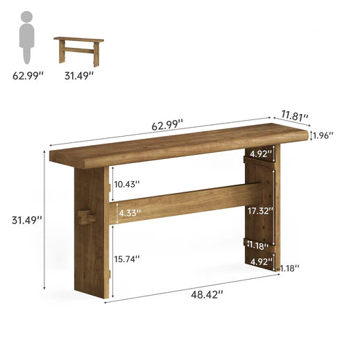 63" Solid Wood Console Table, Farmhouse Entryway Sofa Table Behind Couch Rustic Brown