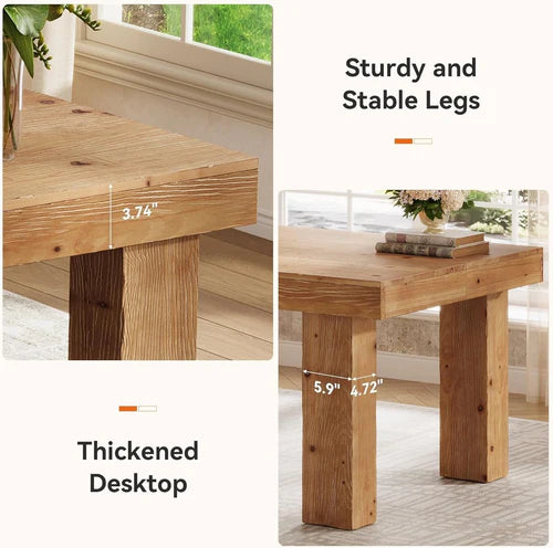 63" Solid Wood Executive Desk Heavy Duty Computer Office Desk with Thick 3.74" Tabletop and Sturdy Wooden Legs for Home Office Light Brown