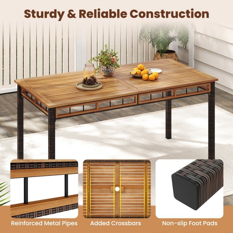 63" Outdoor Dining Table with Acacia Wood Slatted Tabletop