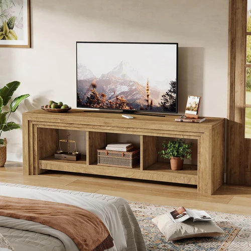 Television Stand 63" Farmhouse Entertainment Center Media Console Natural Oak