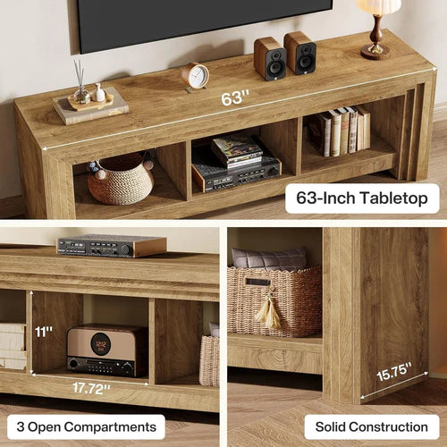 Television Stand 63" Farmhouse Entertainment Center Media Console Natural Oak