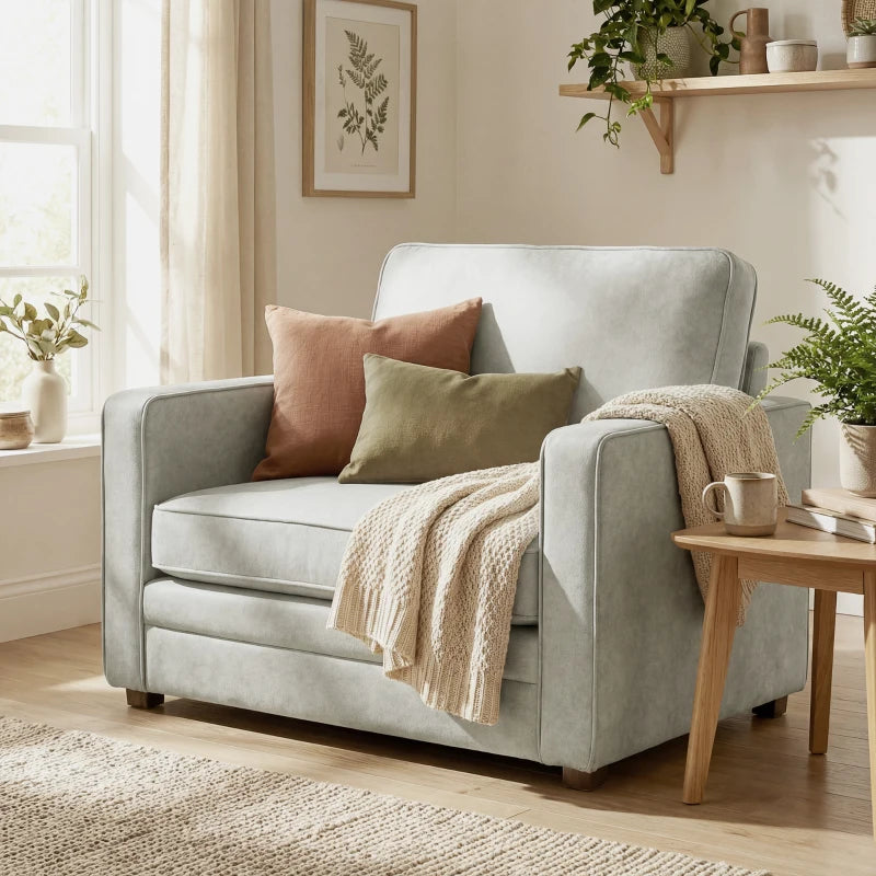 Accent Chair, Velvet-feel Fabric Armchair with Wide Seat, Spring Cushion, Solid Wood legs, Grey