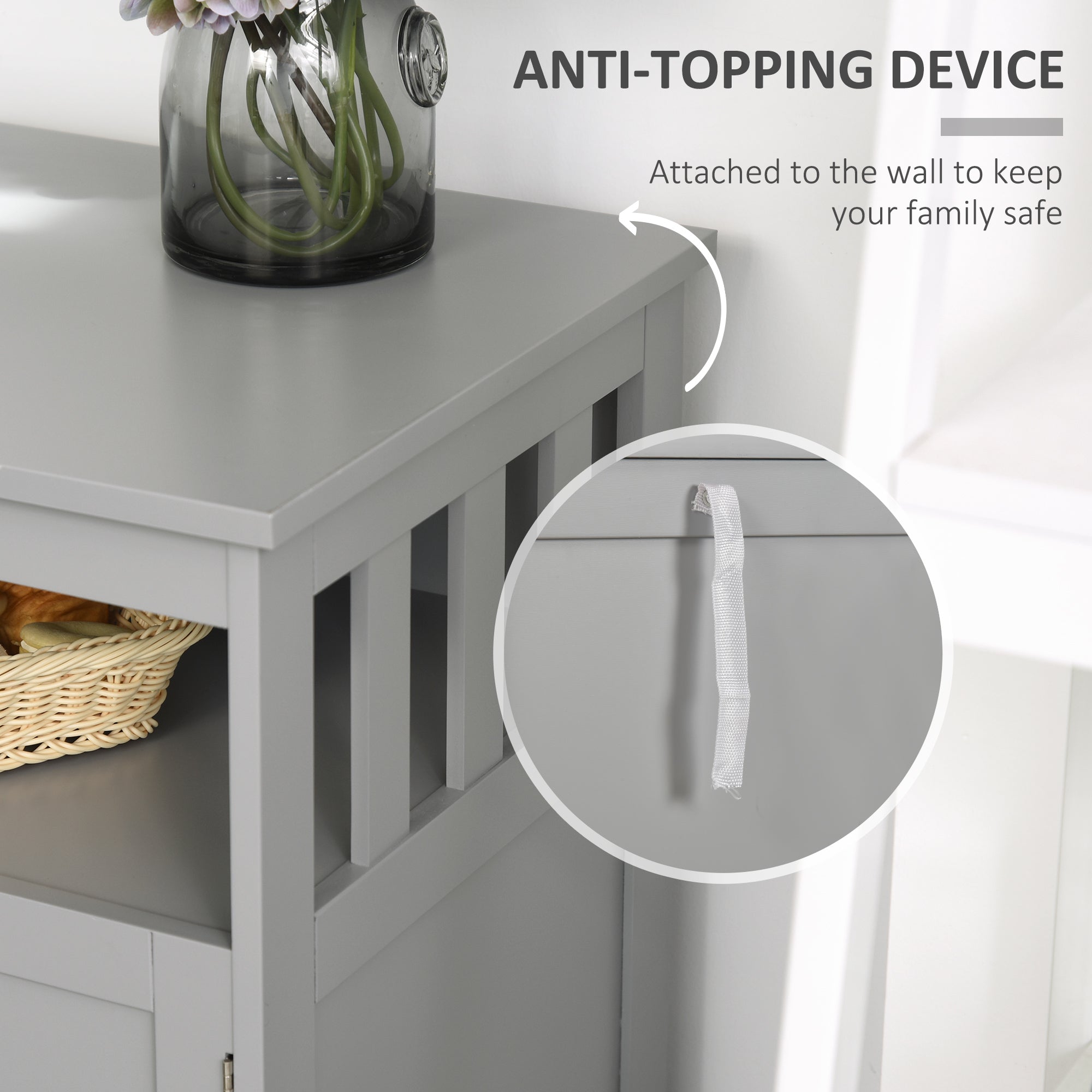 HOMCOM Wooden Storage Console: Kitchen Sideboard Bar Cabinet, Buffet Cabinet with 2-Level Cabinet and Open Shelf, Light Grey