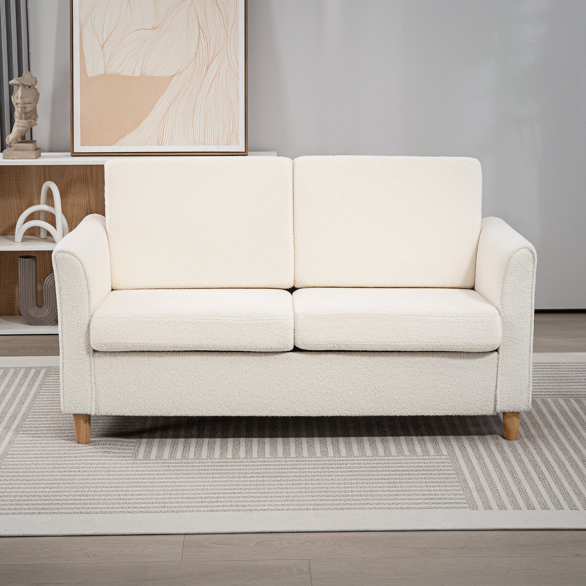 HOMCOM 2-Seat Sofa Two-Seater Couch with Armrests and Wood Legs for Living Room, Bedroom, Cream White