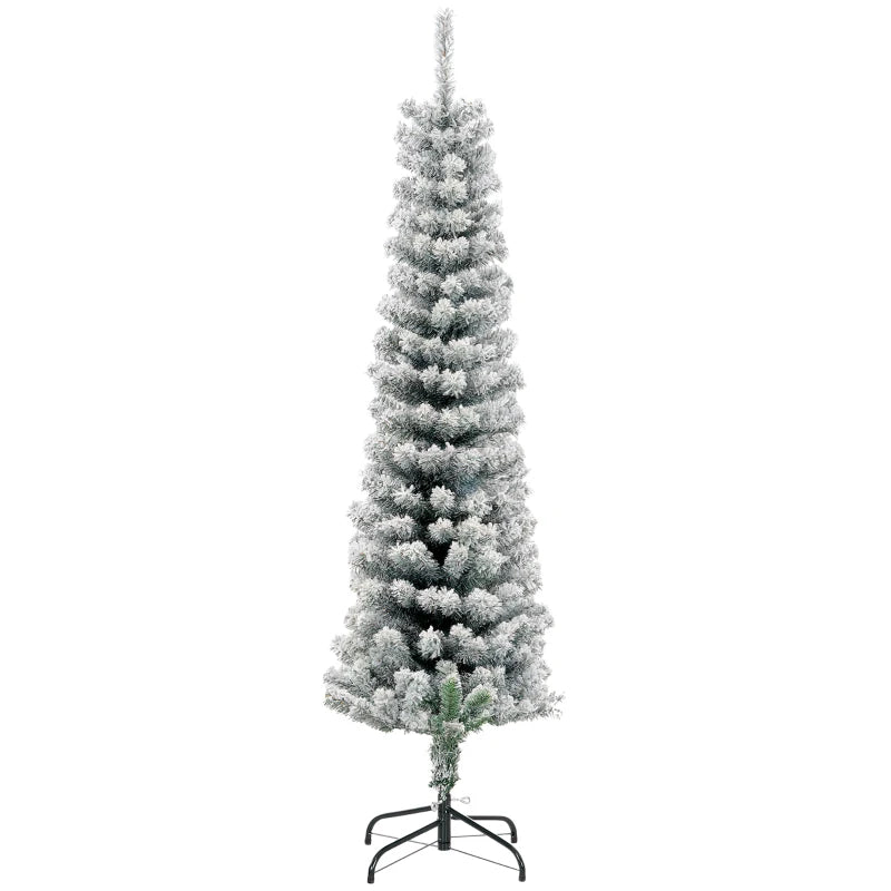HOMCOM Flocked Pencil Christmas Tree with Realistic Branch Tips, Folding Metal Stand, Multicolor