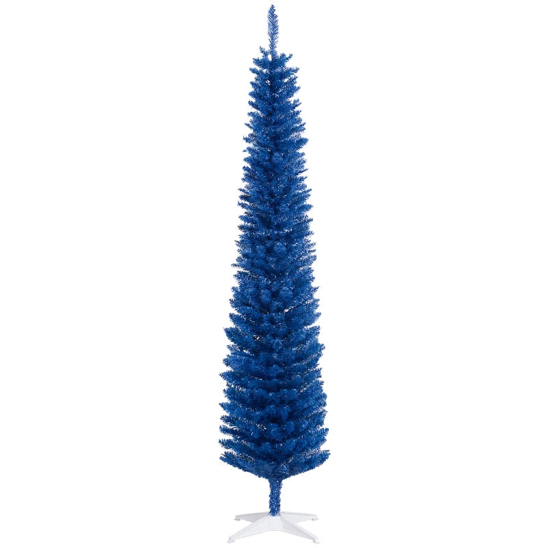 HOMCOM Pencil Christmas Tree, Slim Artificial Xmas Tree in Deep Blue & Mint, Skinny Holiday Decoration for Home & Office