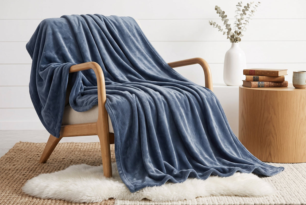 Flannel Blanket, 60 x 80 in, Super Soft, Drizzle Blue