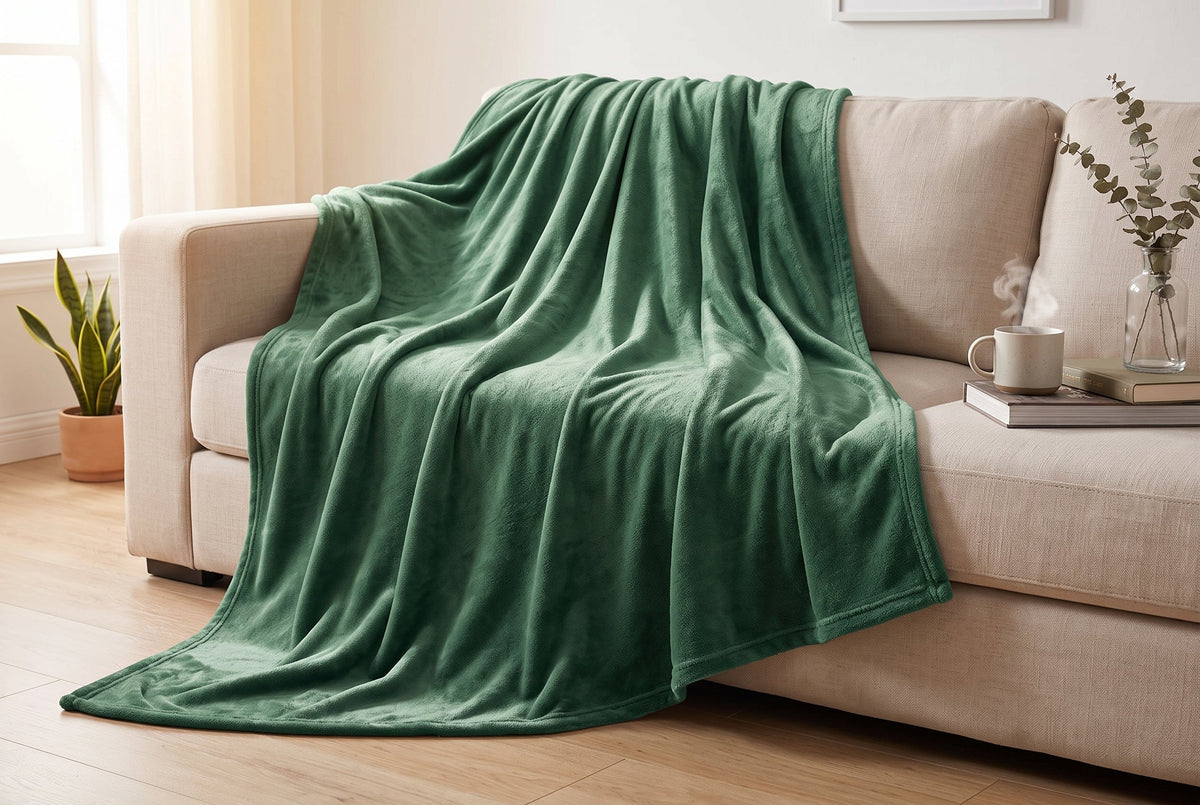 Flannel Blanket, 60 x 80 in, Super Soft, Laurel Green