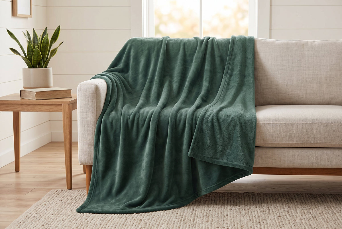 Flannel Blanket, 60 x 80 in, Super Soft, Laurel Green
