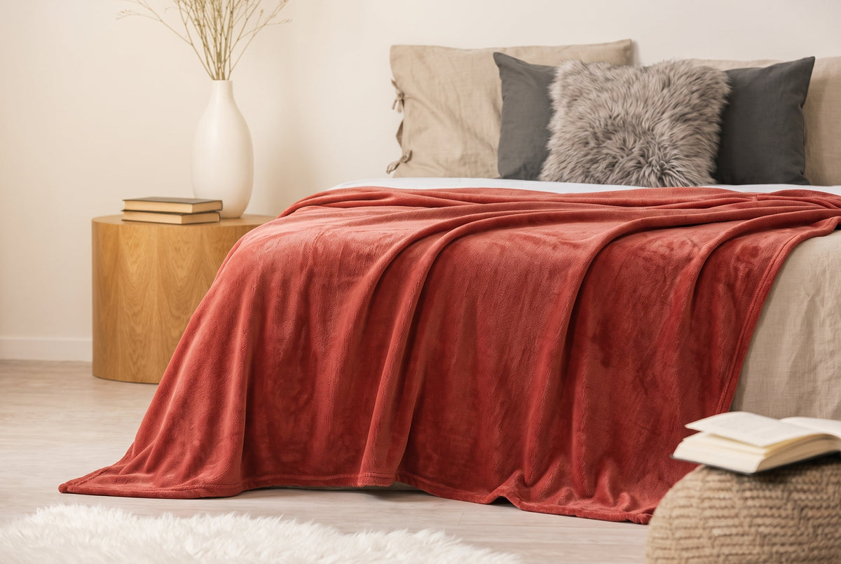 Flannel Blanket, 60 x 80 in, Super Soft, Brick Red