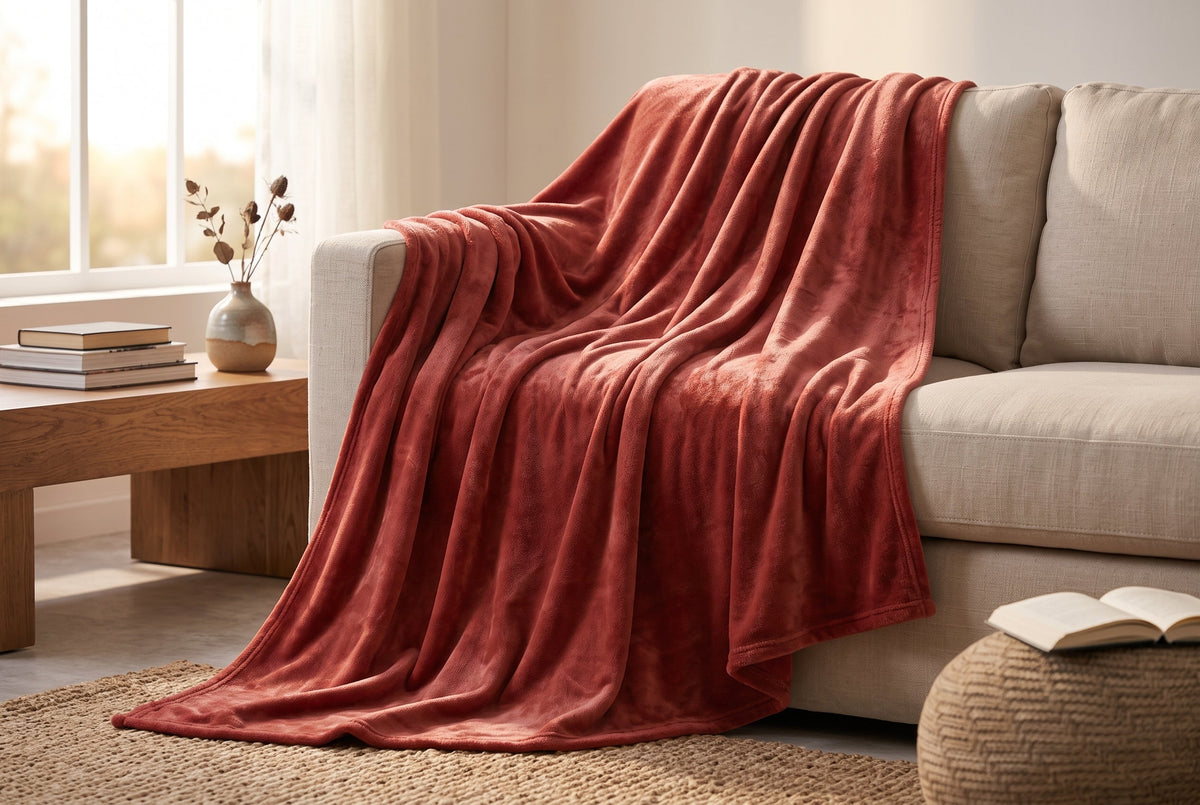 Flannel Blanket, 60 x 80 in, Super Soft, Brick Red