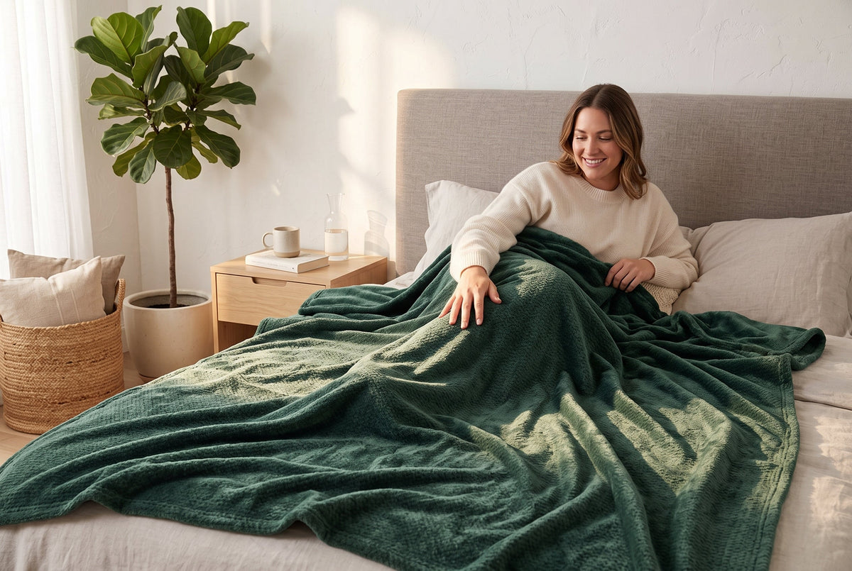 Flannel Blanket, 80 x 88 in, Super Soft, Laurel Green