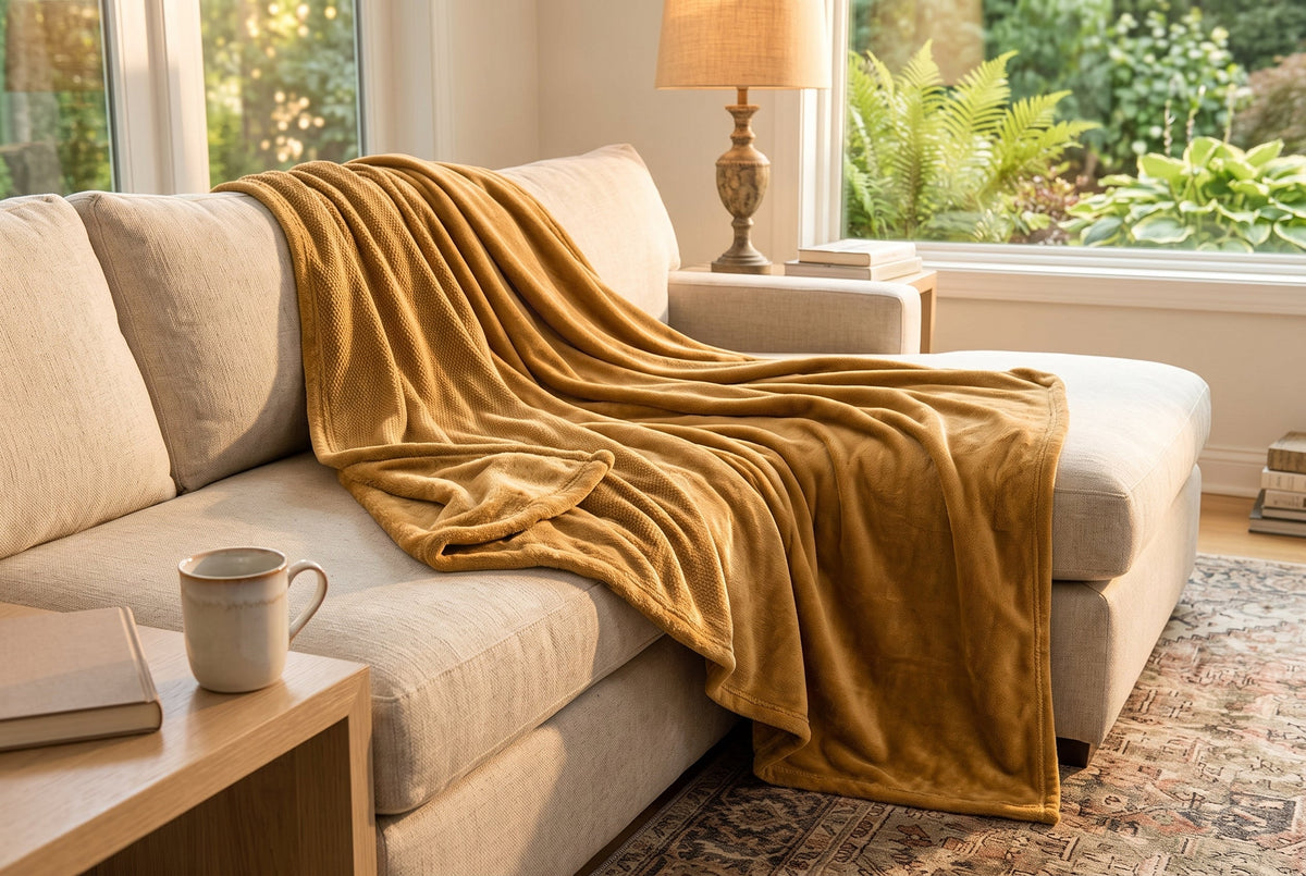 Flannel Blanket, 80 x 88 in, Super Soft, Latte