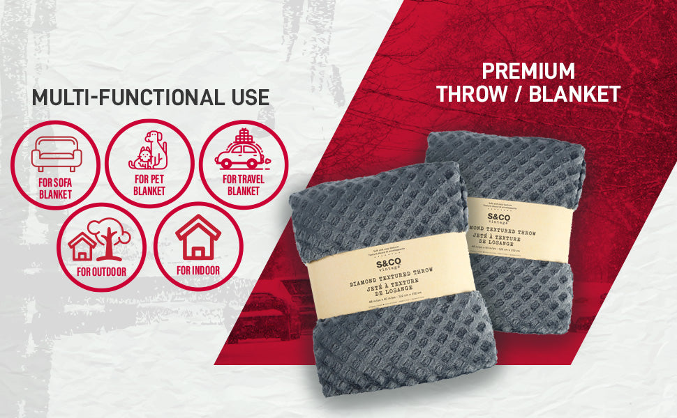 Knit Embossed Diamond Throw Blanket 48X60 Charcoal