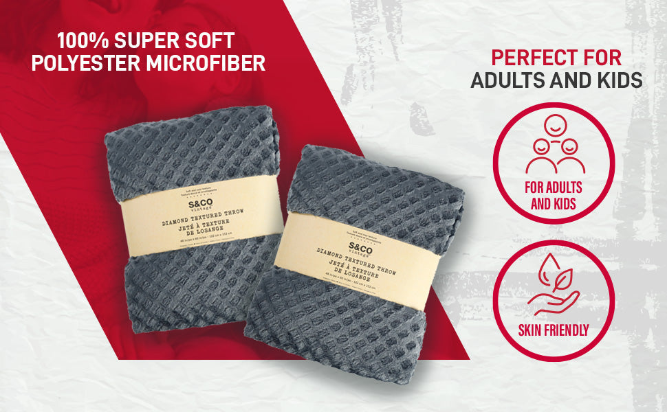 Knit Embossed Diamond Throw Blanket 48X60 Charcoal