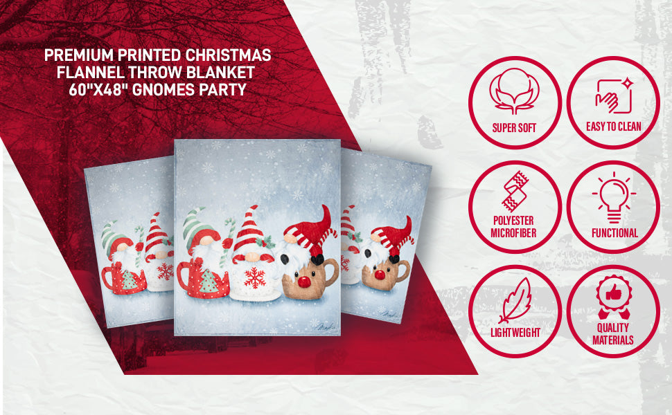 Copy of Flannel Printed Christmas Throw 48X60 Gnomes Party