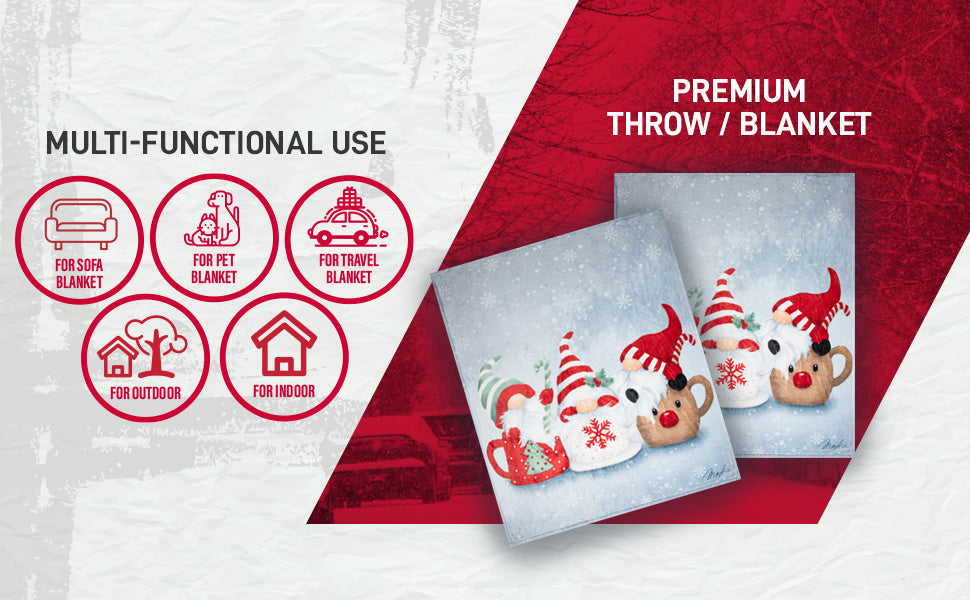 Copy of Flannel Printed Christmas Throw 48X60 Gnomes Party