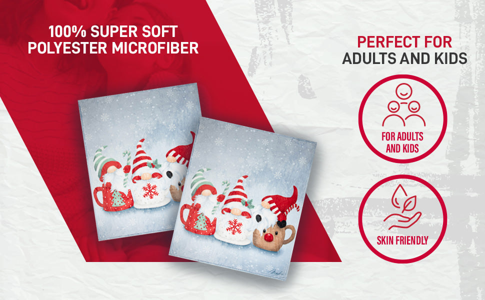 Copy of Flannel Printed Christmas Throw 48X60 Gnomes Party