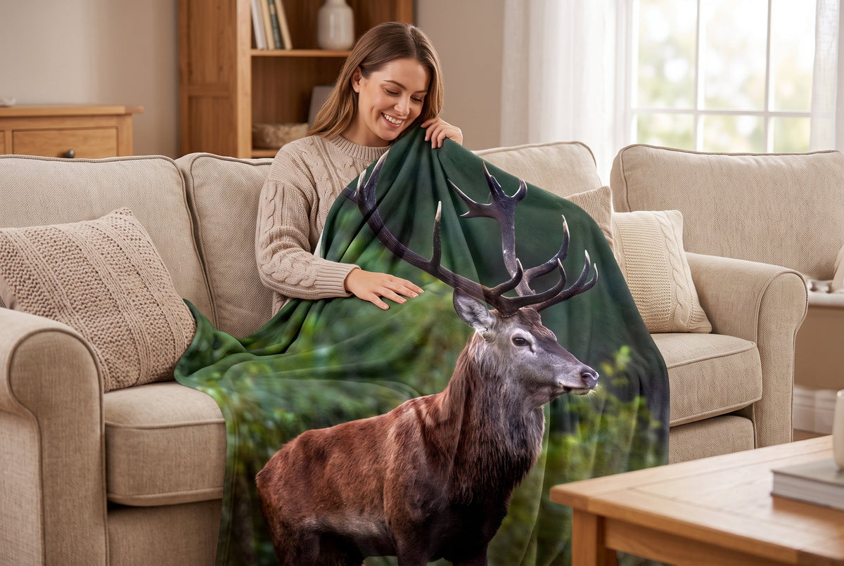 Faux Mink Throw Blanket, 48 x 60 in, Deer Print