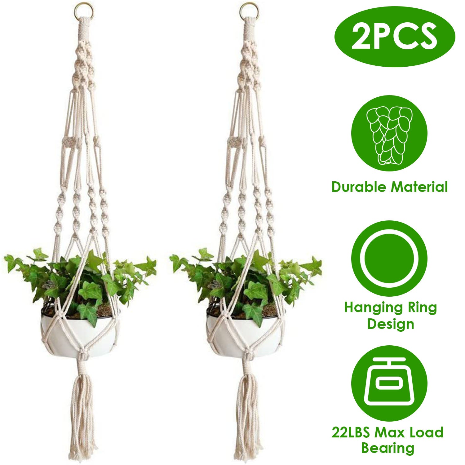 2Pcs Plant Hanger Flowerpot Net Bag 40in Cotton Rope Plant Hangers 4Legs Plant Hanger Fit For Round Or Square Plant Pot 4-11in