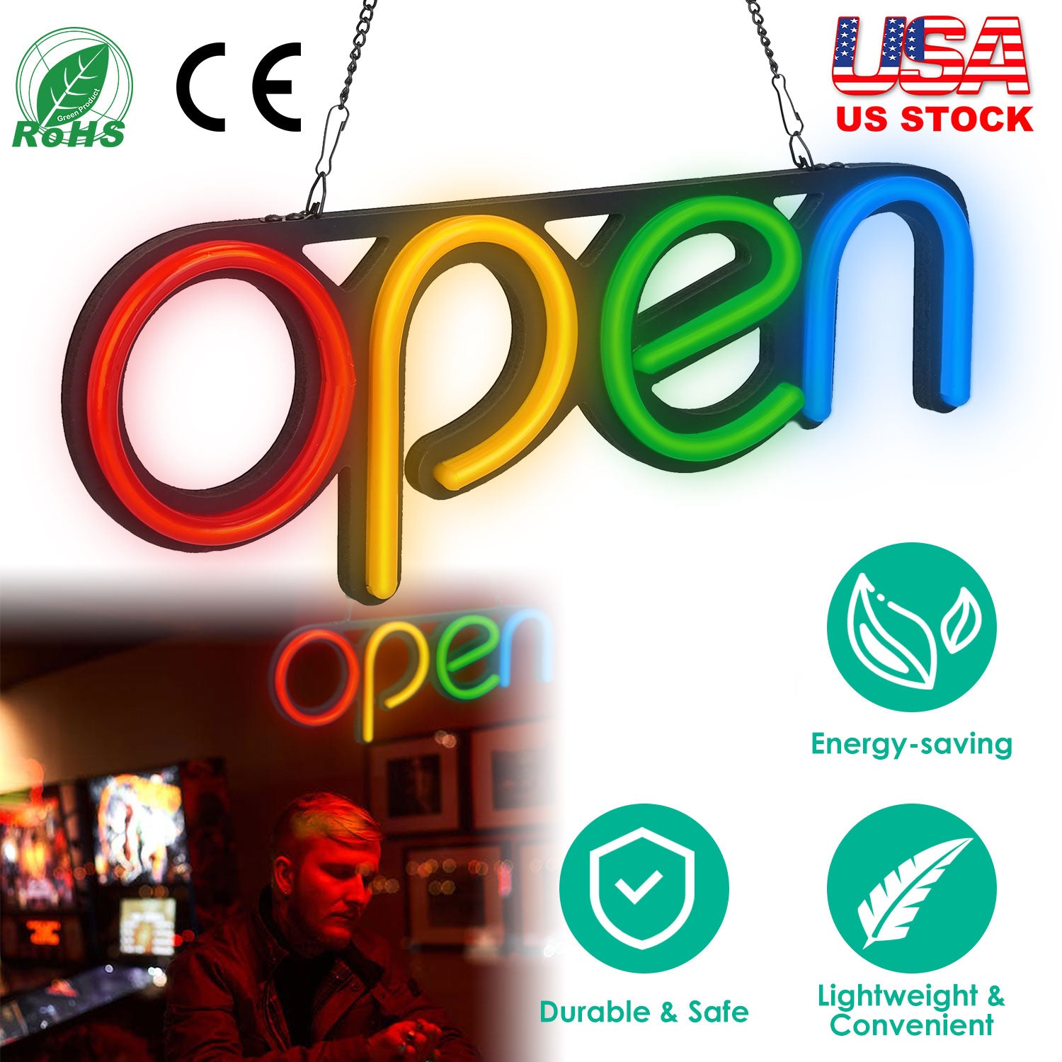 Neon Open Sign Light 15.75x6in Business Store Café Restaurant Bar Salon Commercial Lighting
