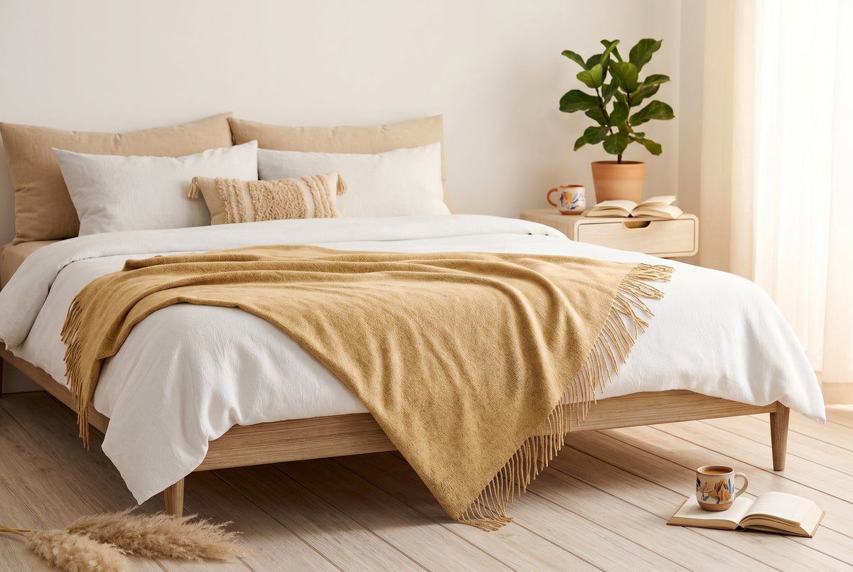 Faux Cashmere Throw Blanket, 50 x 60 in, Straw