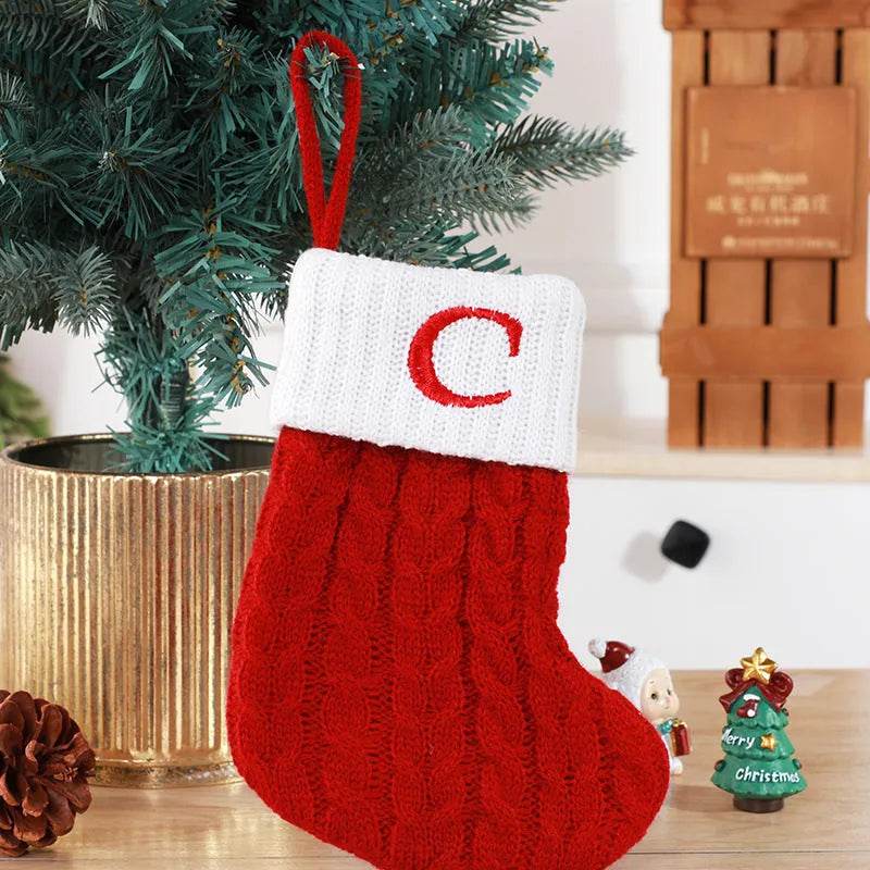 Cute Letters Christmas Stockings Decorative Creative Tree Pendant Wool Knitted Socks