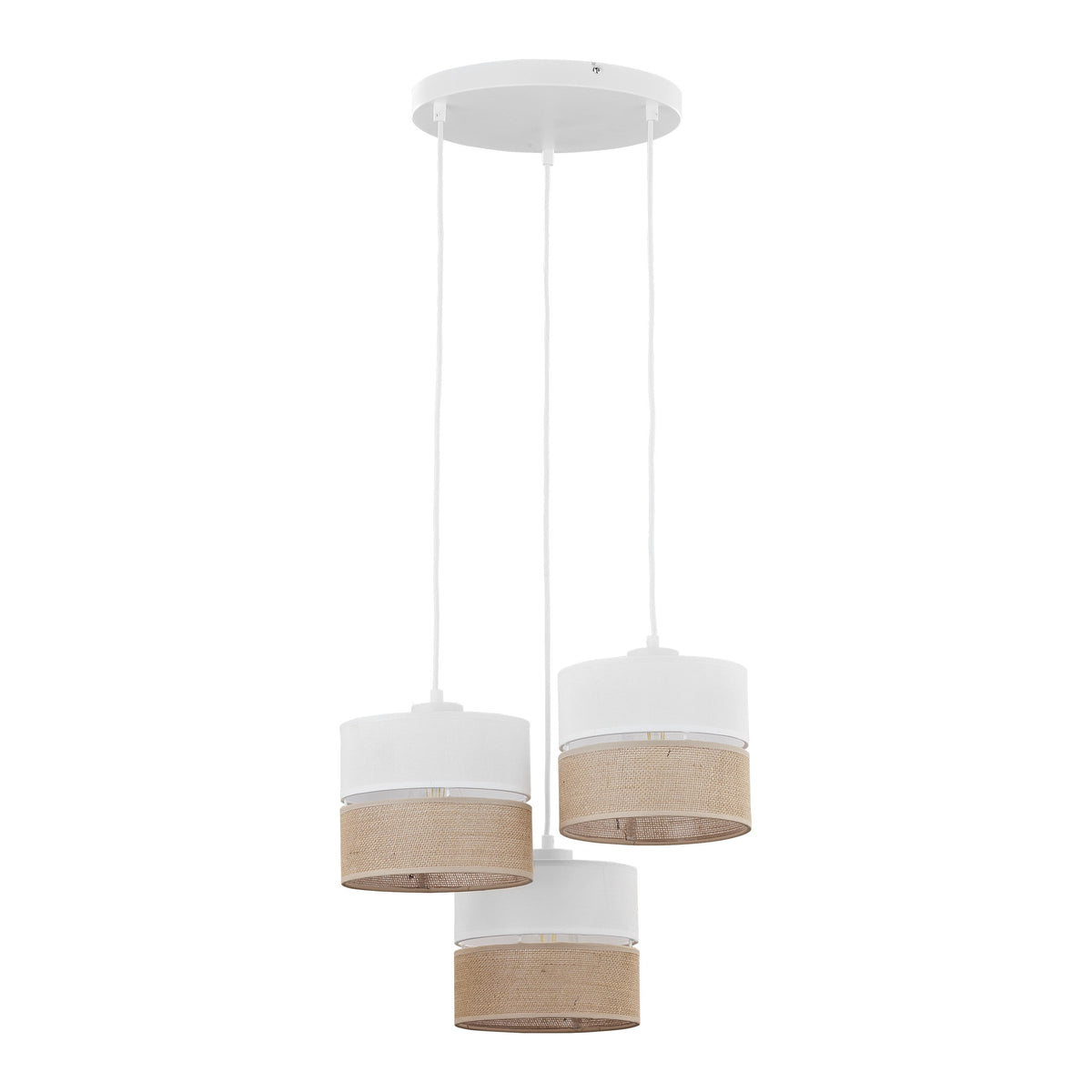 LINOBIANCO 3-Light Cluster Pendant with Linen & Jute Shades for Dining, Kitchen & Living Room
