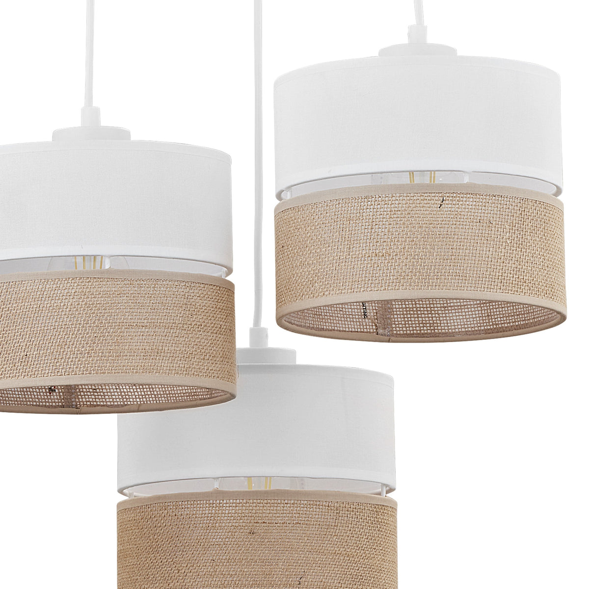 LINOBIANCO 3-Light Cluster Pendant with Linen & Jute Shades for Dining, Kitchen & Living Room