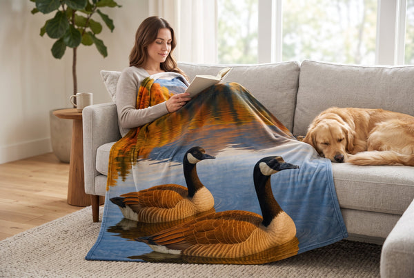 Faux Mink Throw Blanket, 48 x 60 in, Canada Geese Print