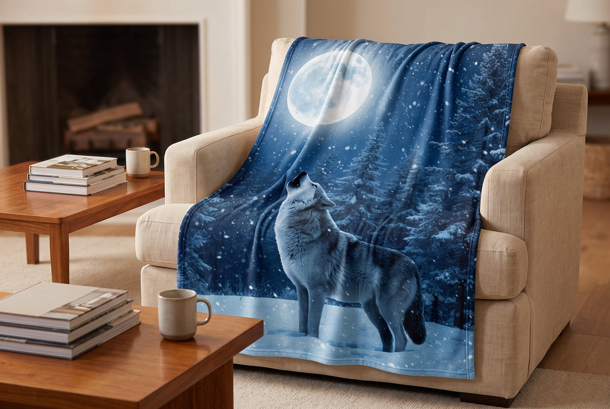 Faux Mink Throw Blanket, 48 x 60 in, Wolf Print