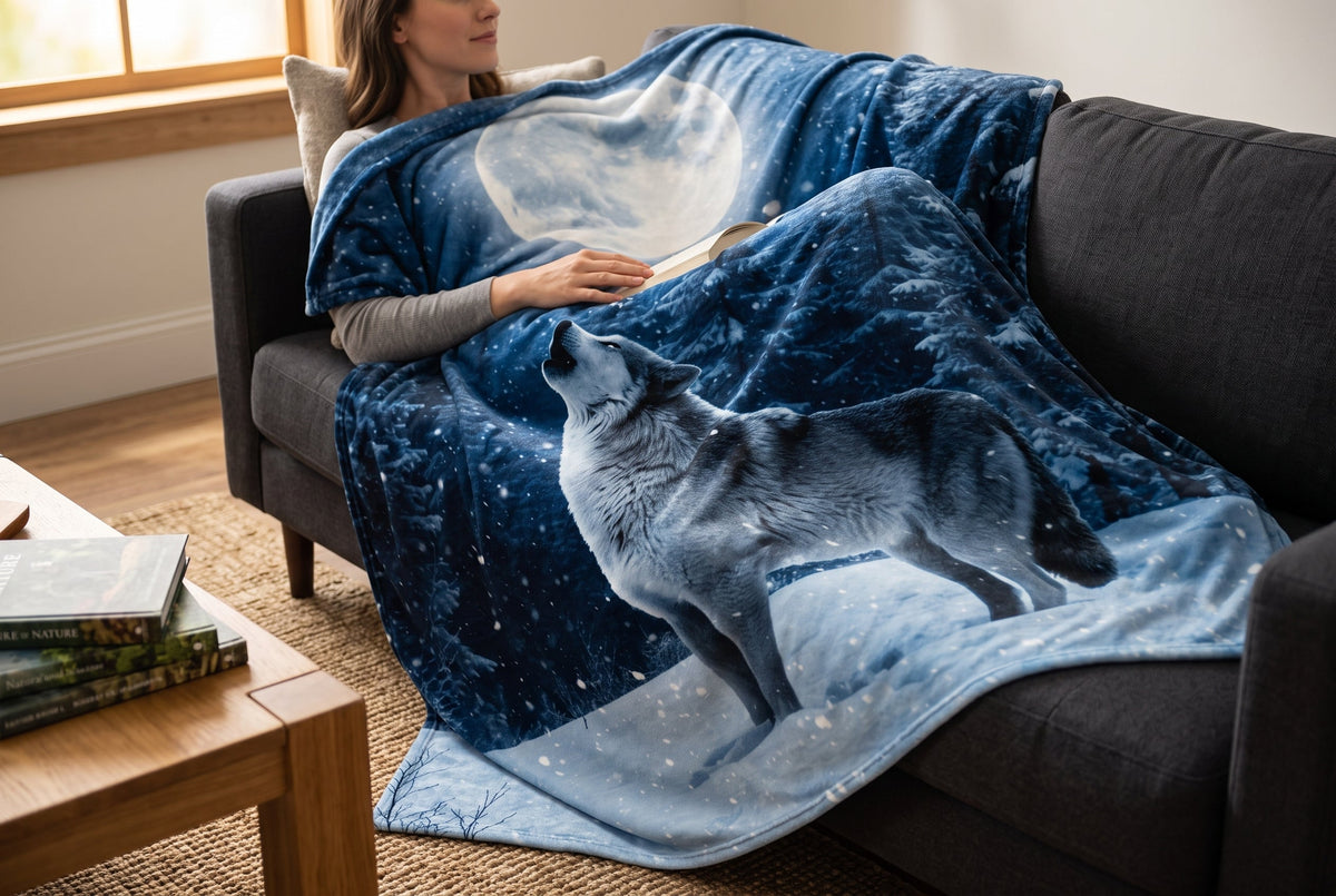 Faux Mink Throw Blanket, 48 x 60 in, Wolf Print