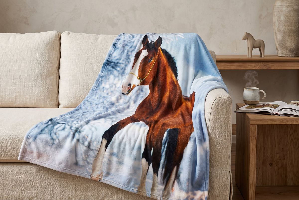 Faux Mink Throw Blanket, 48 x 60 in, Horse Print