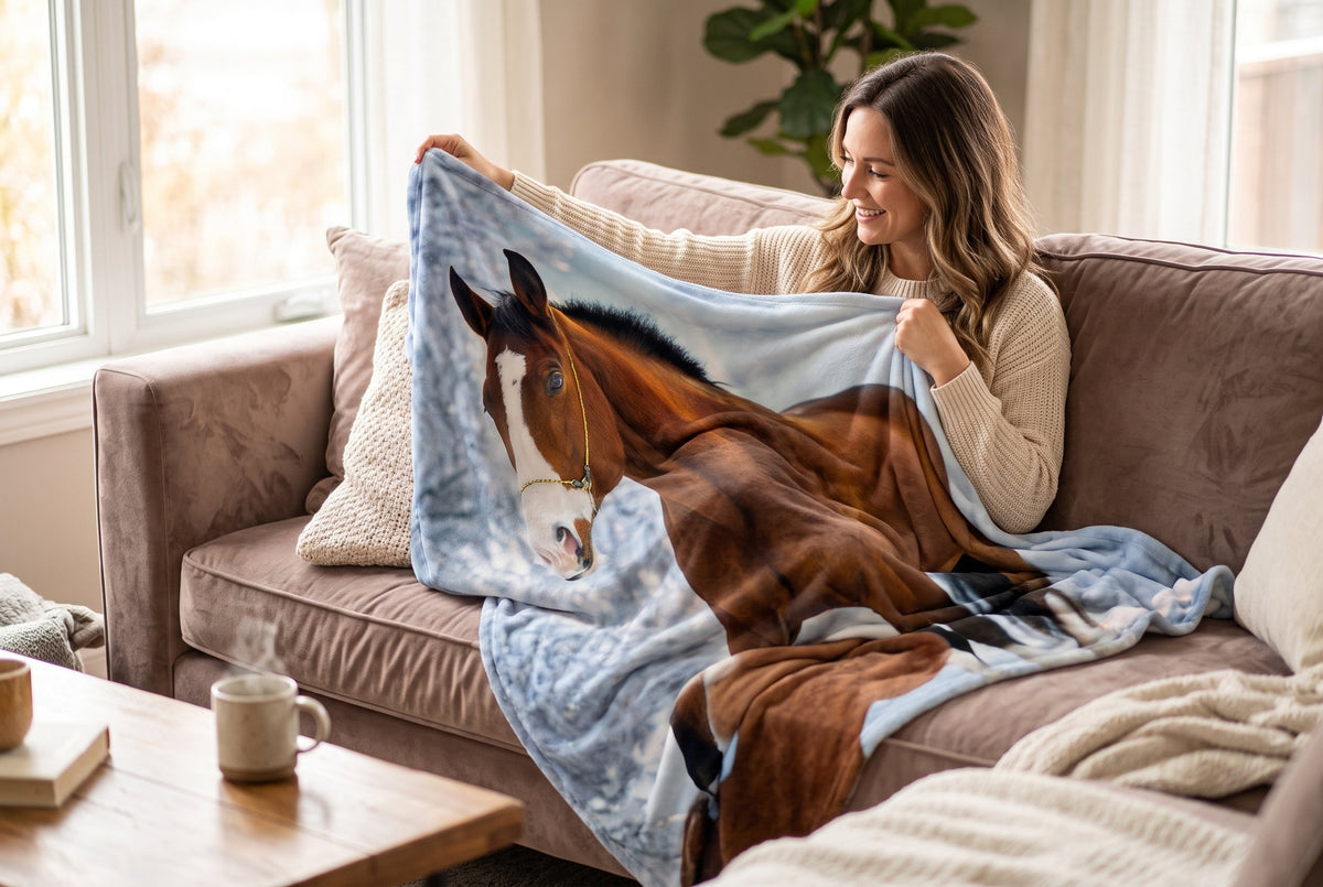 Faux Mink Throw Blanket, 48 x 60 in, Horse Print